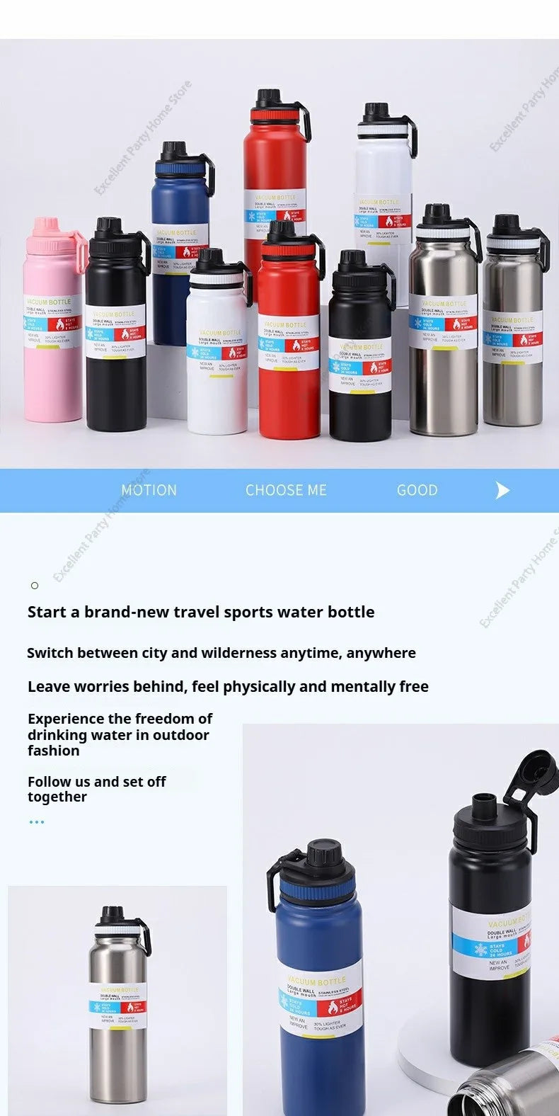 600/800/1000ML Thermos Bottle Stainless Steel Car Thermal Cup Keeps Cold and Heat Thermal Mug Sports Insulated Cup Vacuum Flask