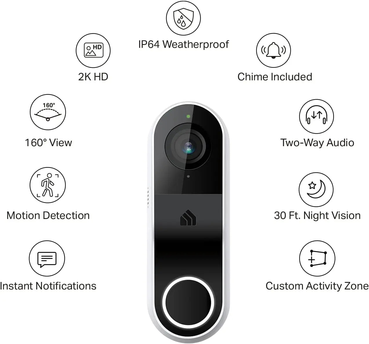 Smart Video Doorbell Camera Hardwired with Chime, 2K Resolution, Night Vision, 2-Way Audio, Works with Alexa & Google Home