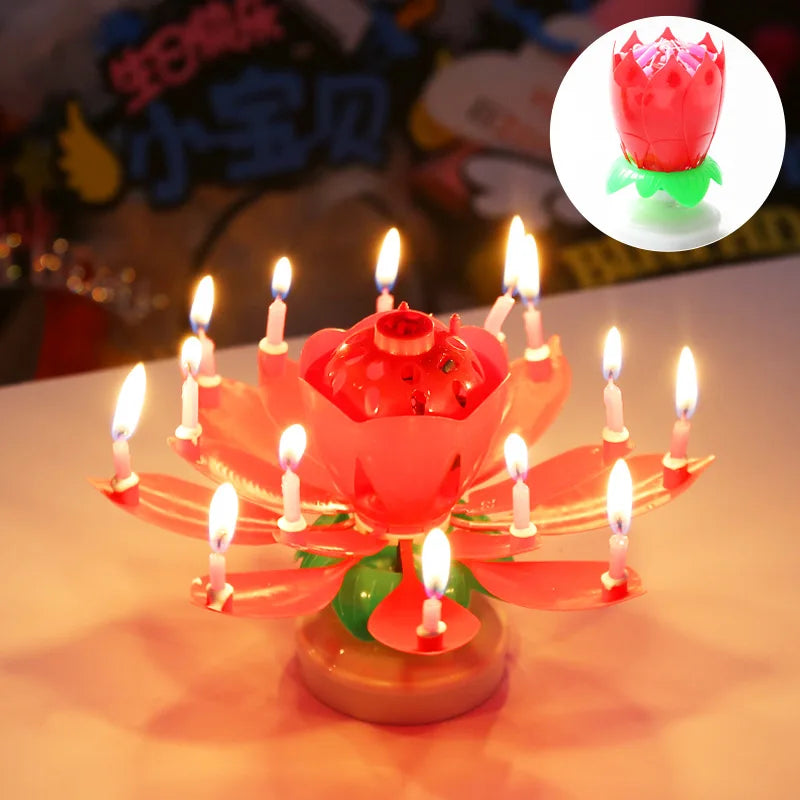 Lotus Birthday Candle Cake Decoration Creative Flower Singing Music Surprise Rotating Candle Small Decoration