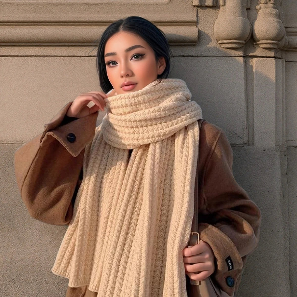 Men Women Thick Warm Knitted Scarf in Winter Autumn Wool Soft Solid Cashmere Neckerchief Simple Fashion Black Students Scarves