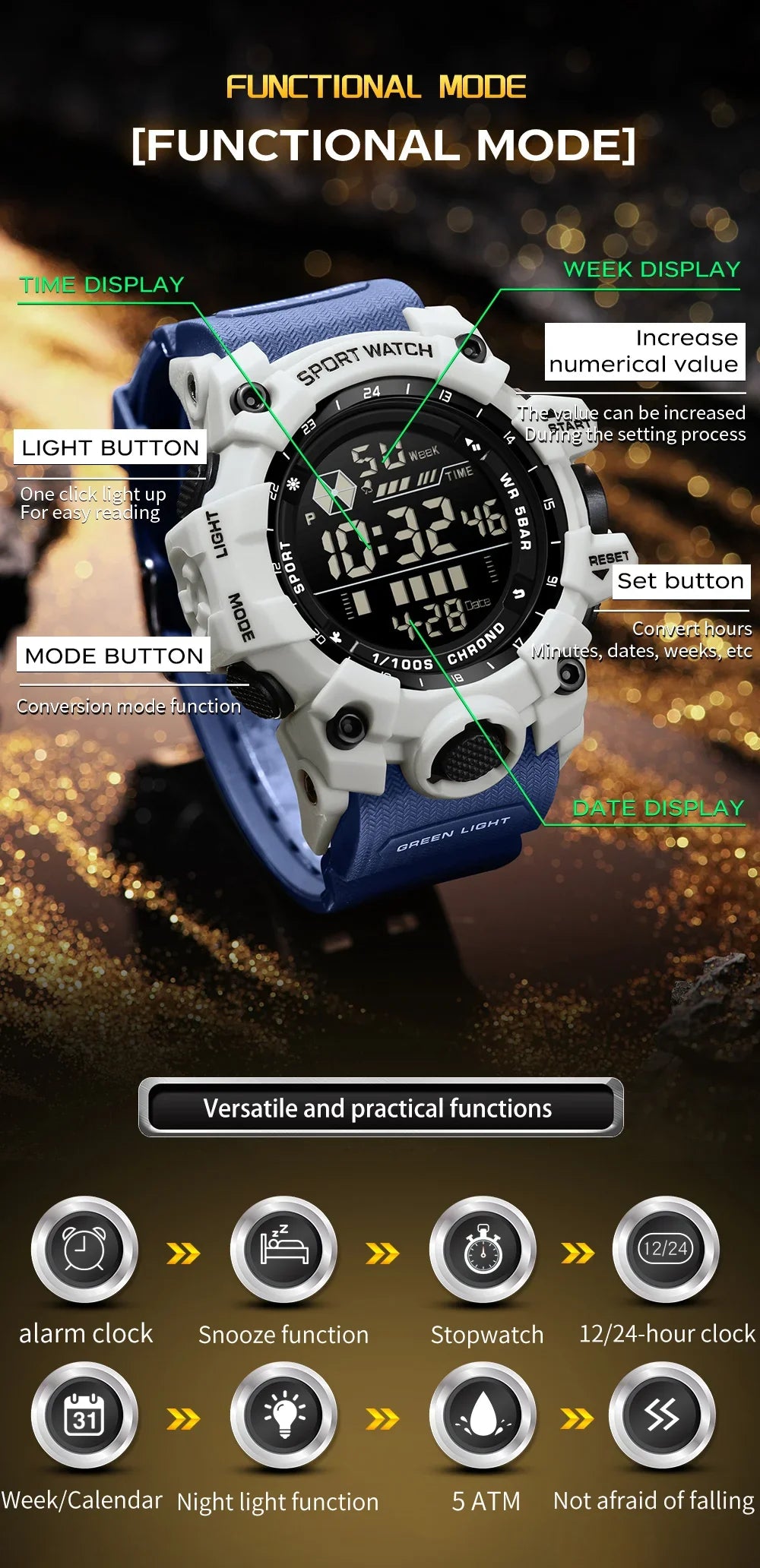 SANDA Men Outdoor Sports Watch Waterproof LED Analog Digital Show Multifunction Big Dial Electronic Wristwatch G style Male Cloc