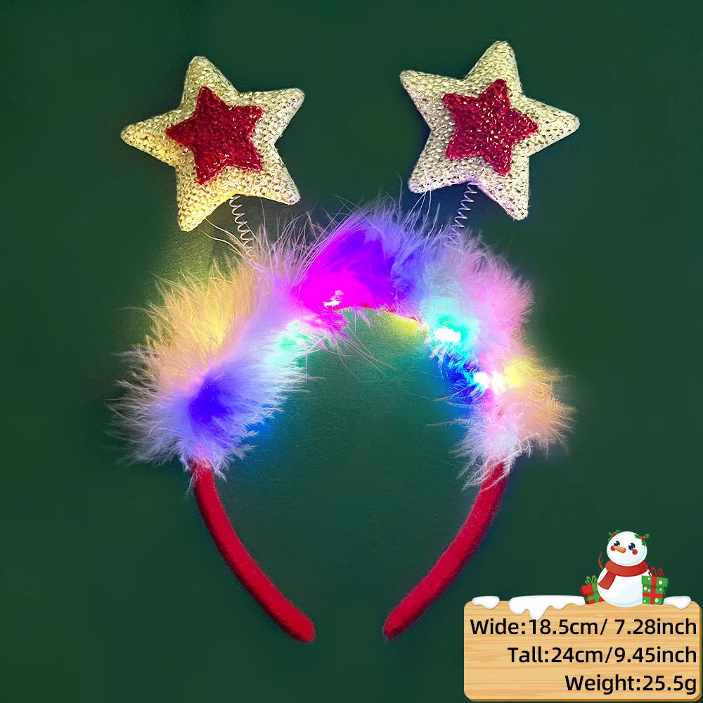 LED Christmas Antler Headband Reindeer Light Up Headband Luminous Hair Hoop Children Party Costume Cute Xmas Decoration 2024