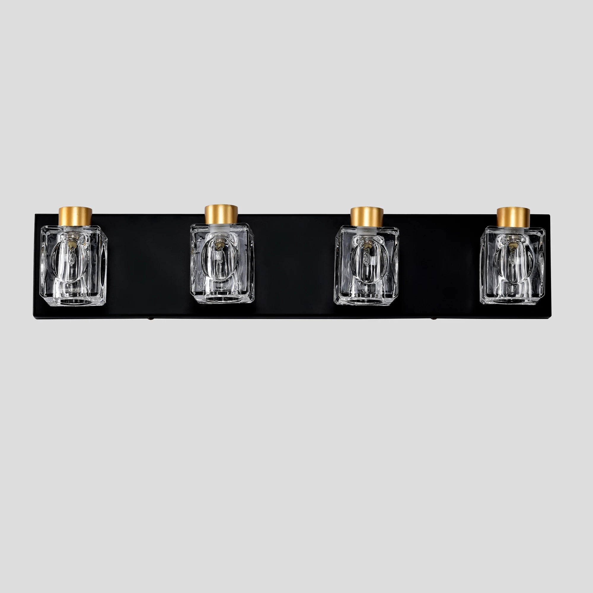 4-Light Matte Black + Gold Bathroom Light Fixtures, Modern Vanity Lights with Crystal Glass Shade, Vintage Light Fixture Bathroo