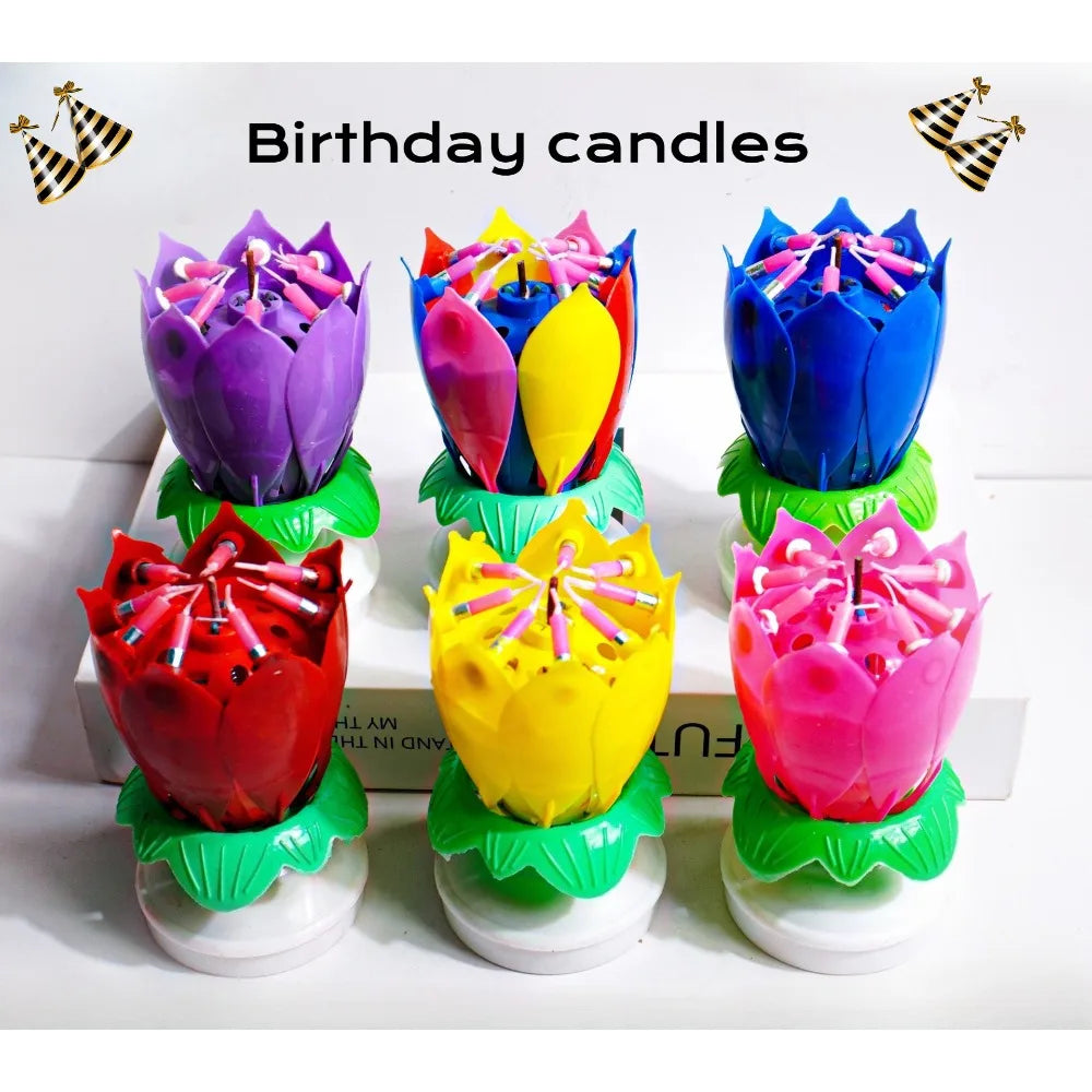Lotus Birthday Candle Cake Decoration Creative Flower Singing Music Surprise Rotating Candle Small Decoration