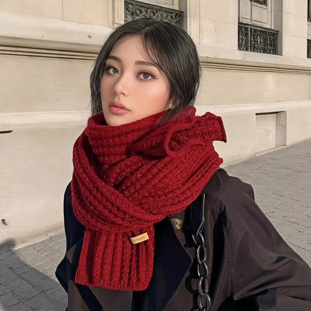 Men Women Thick Warm Knitted Scarf in Winter Autumn Wool Soft Solid Cashmere Neckerchief Simple Fashion Black Students Scarves