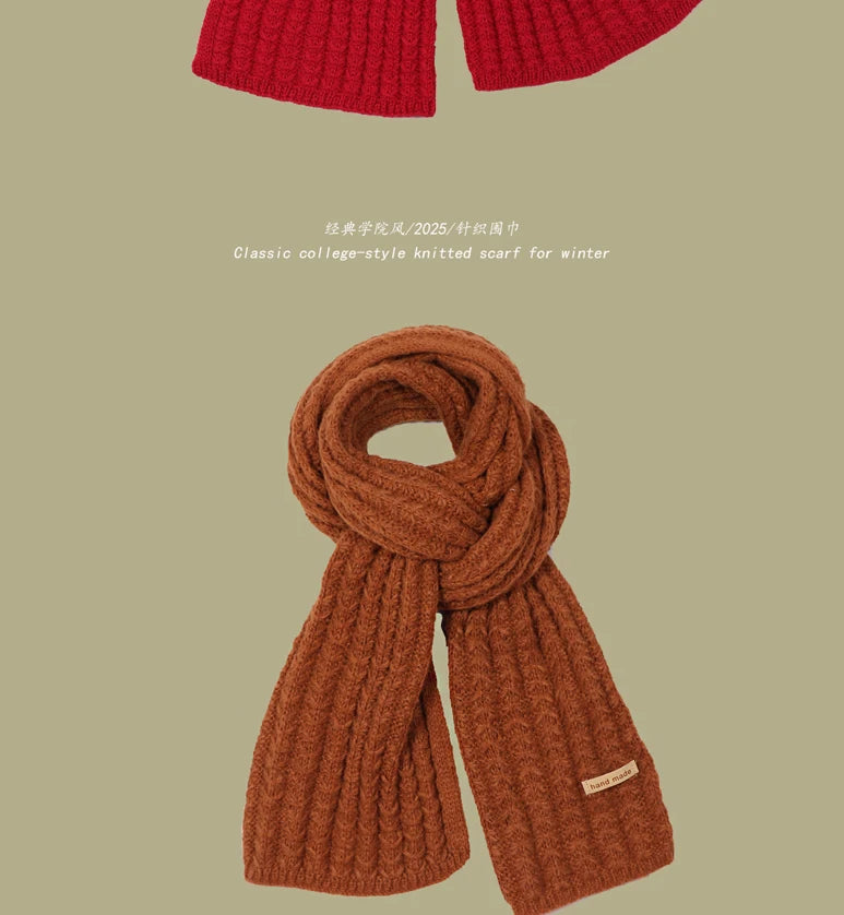 Men Women Thick Warm Knitted Scarf in Winter Autumn Wool Soft Solid Cashmere Neckerchief Simple Fashion Black Students Scarves