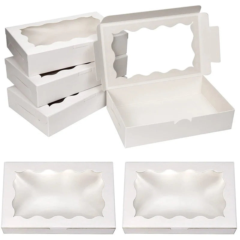 10/20Pcs Kraft Paper Cake Candy Boxes Rectangle Open Window Wedding Jewelry Chocolate Gift Packaging Boxes Baking Party Supplies