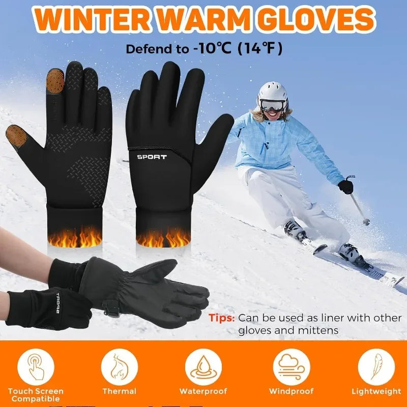 Winter Warm Gloves Touch Screen Windproof Non Slip Cold-proof Cycling Gloves Outdoor Men's Women's Running Hiking Skiing Gloves