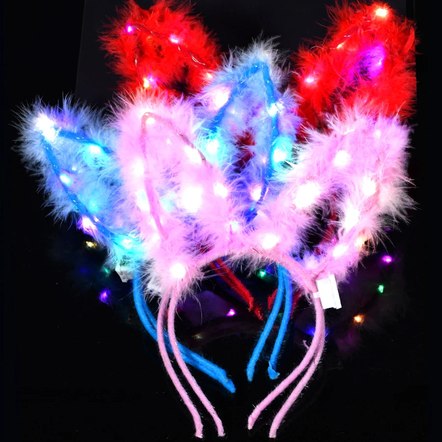 10/20/30 pcs PARTY ,EVENTS Led Glow Cat Bunny Ear Horn Hairbands Light Up Flash Headband Women Girl LED Neon Birthday Wedding Party Supplies