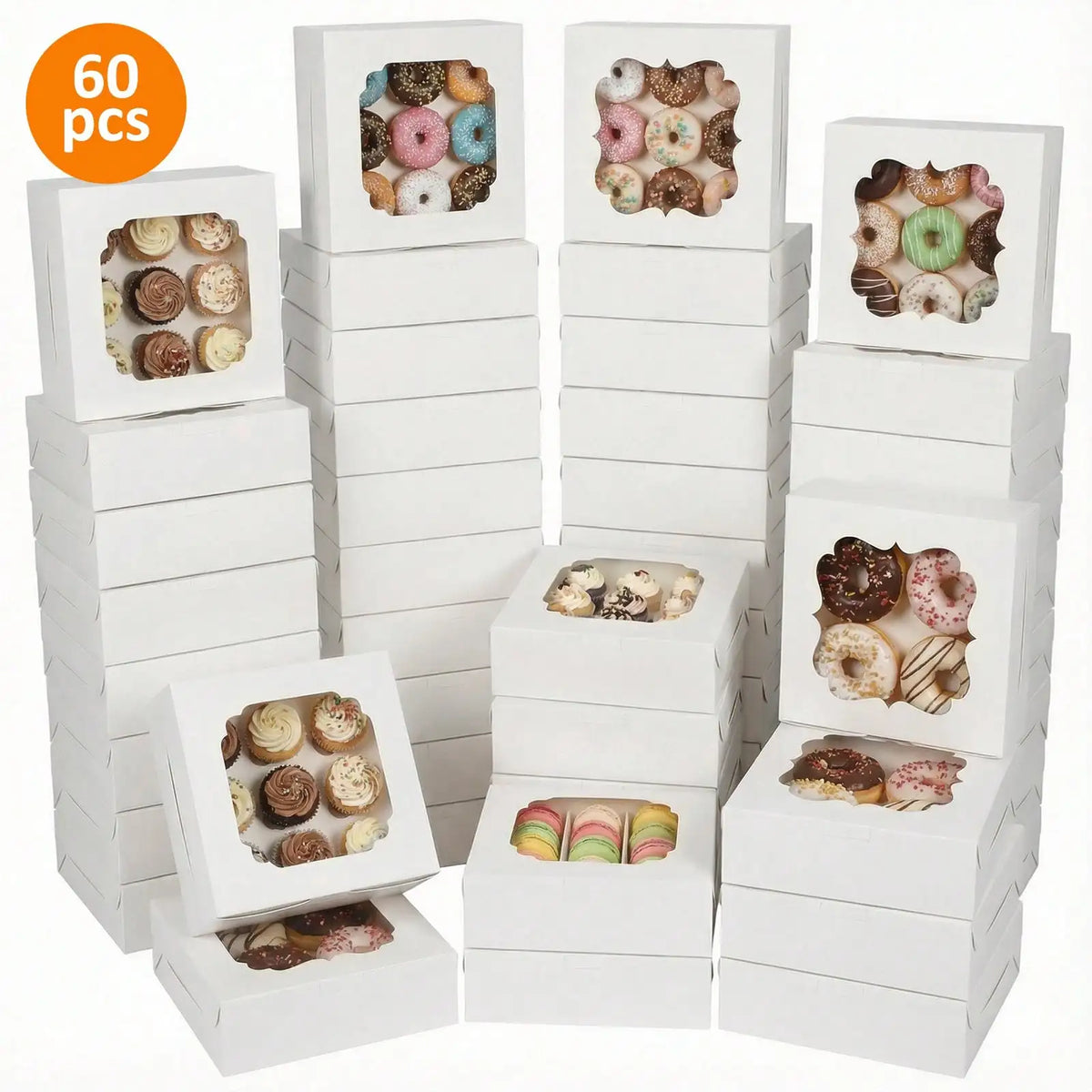 30/60Pcs Cookie Boxes with Window, 8x8x2.5 Inch Bakery Boxes for Chocolate, Pastry, Cake & Pie, Treat Boxes for Party, Wedding, Mother's Day Gift