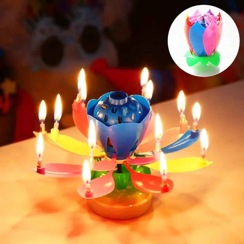 Lotus Birthday Candle Cake Decoration Creative Flower Singing Music Surprise Rotating Candle Small Decoration