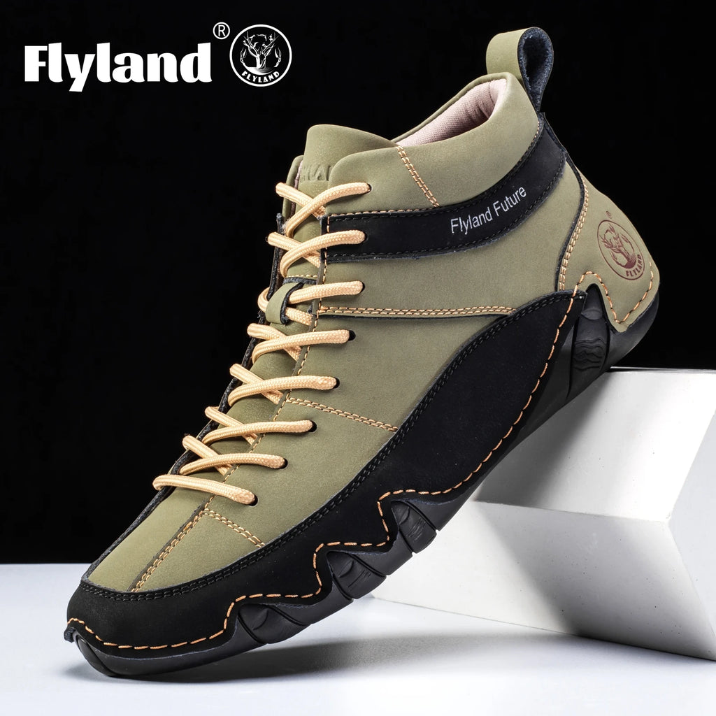 FLYLAND Men'S Fashion Sneaker Vintage Classical Handmade Dress Boot Chukka Boot Daily Casual Work Office Shoe