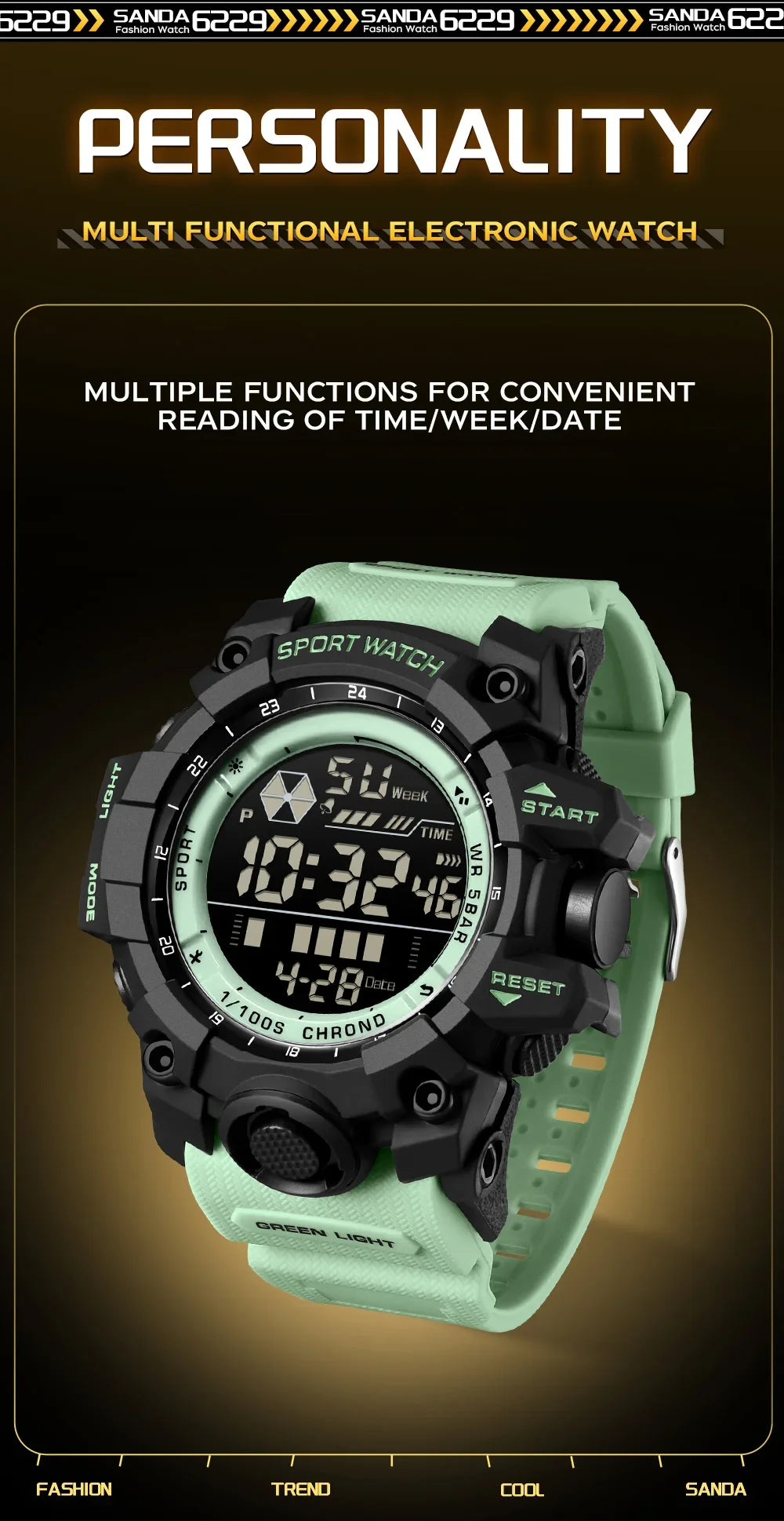 SANDA Men Outdoor Sports Watch Waterproof LED Analog Digital Show Multifunction Big Dial Electronic Wristwatch G style Male Cloc