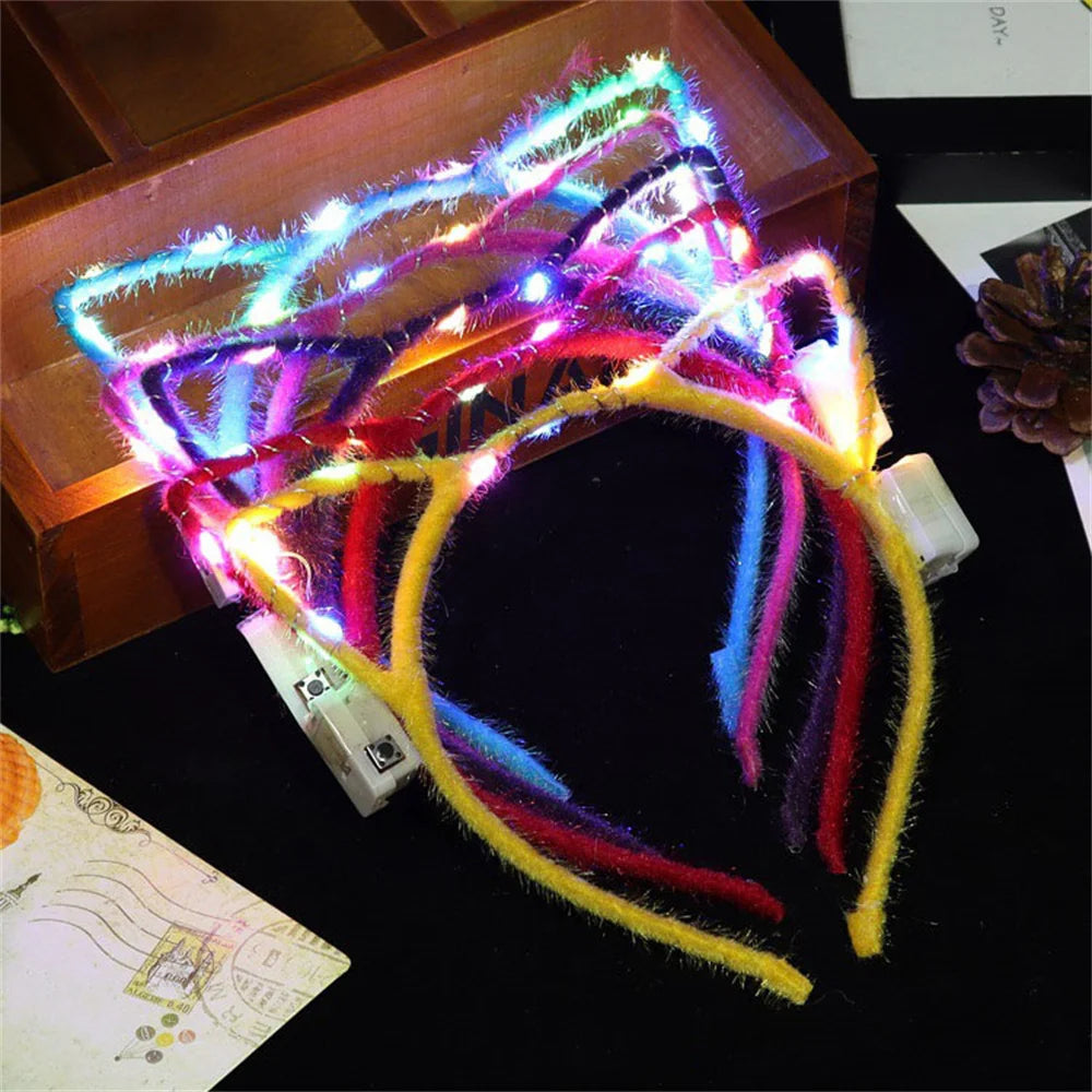 LED Christmas Antler Headband Reindeer Light Up Headband Luminous Hair Hoop Children Party Costume Cute Xmas Decoration 2024
