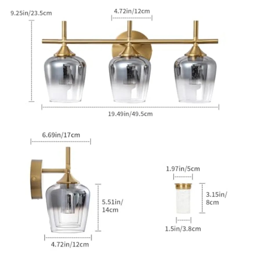 3-Light LED Bathroom Vanity Light Fixtures 2700K 4500K Color Temperature Adjustment Suitable for Bathroom Mirrors Living Rooms