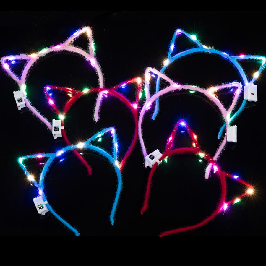 10/20/30 pcs PARTY ,EVENTS Led Glow Cat Bunny Ear Horn Hairbands Light Up Flash Headband Women Girl LED Neon Birthday Wedding Party Supplies