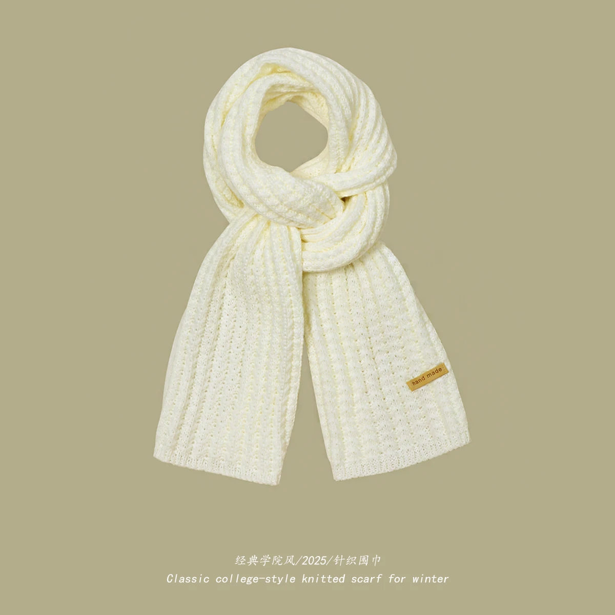 Men Women Thick Warm Knitted Scarf in Winter Autumn Wool Soft Solid Cashmere Neckerchief Simple Fashion Black Students Scarves
