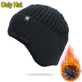 Outdoor Men Winter Knitted Hat Plush Warmth Peaked Cap Earmuff Casual Fashion Faux Fur Lined Hooded Hats Cycling Ear Protection