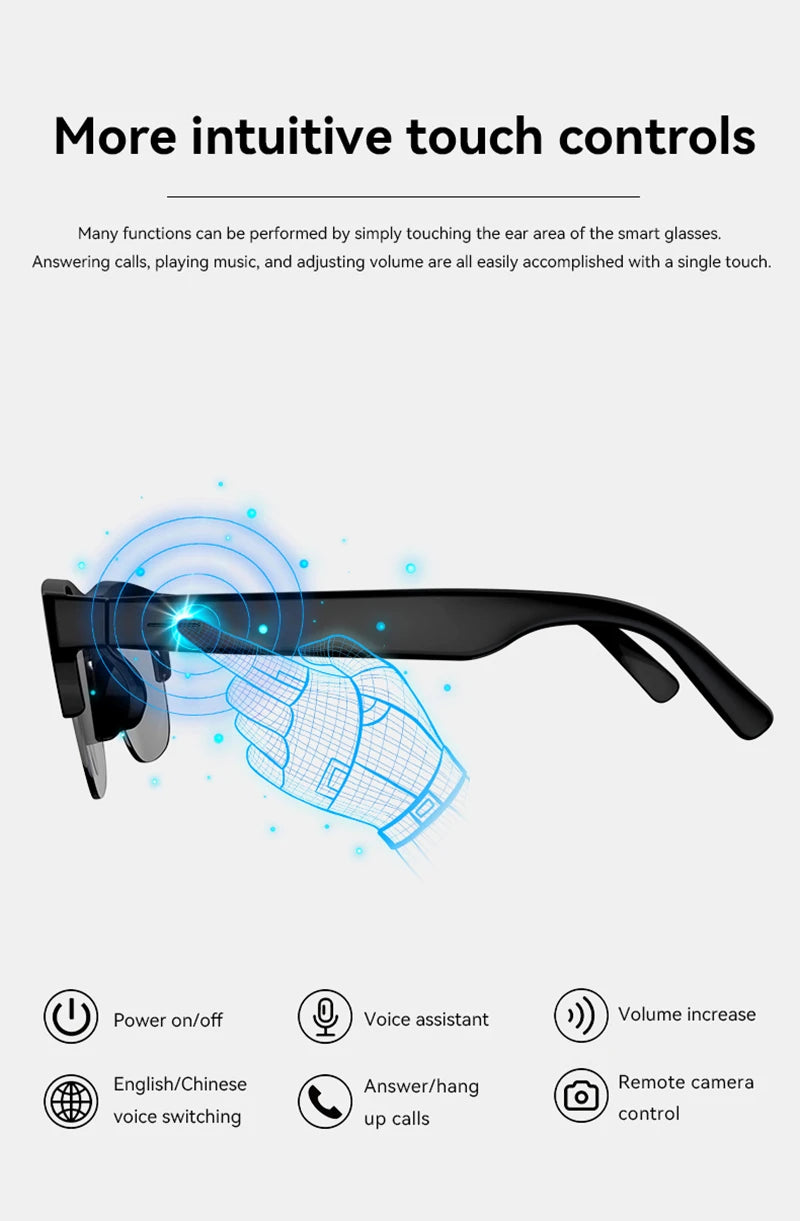 AI Smart Glasses 800W Pixel 4K HD Camera Remote Control Touch Voice Translation Bluetooth Call Video Recording Music Sunglasses