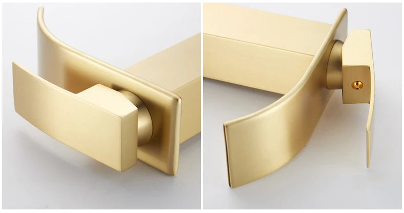 Brush Gold Waterfall Bathroom Basin Faucet Waterfall Spout Vanity Matte Gold Sink Mixers Taps Sink Faucet Tall short Style