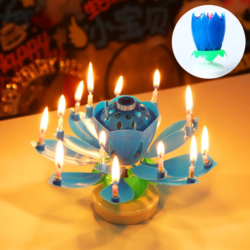 Lotus Birthday Candle Cake Decoration Creative Flower Singing Music Surprise Rotating Candle Small Decoration