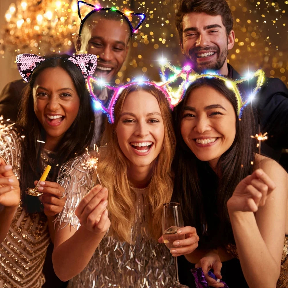 10/20/30 pcs PARTY ,EVENTS Led Glow Cat Bunny Ear Horn Hairbands Light Up Flash Headband Women Girl LED Neon Birthday Wedding Party Supplies