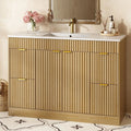 48" Fluted Bathroom Vanity Sink Freestanding Cabinet Soft Close Door 4 Drawers Modern SMC Top Black, Customized